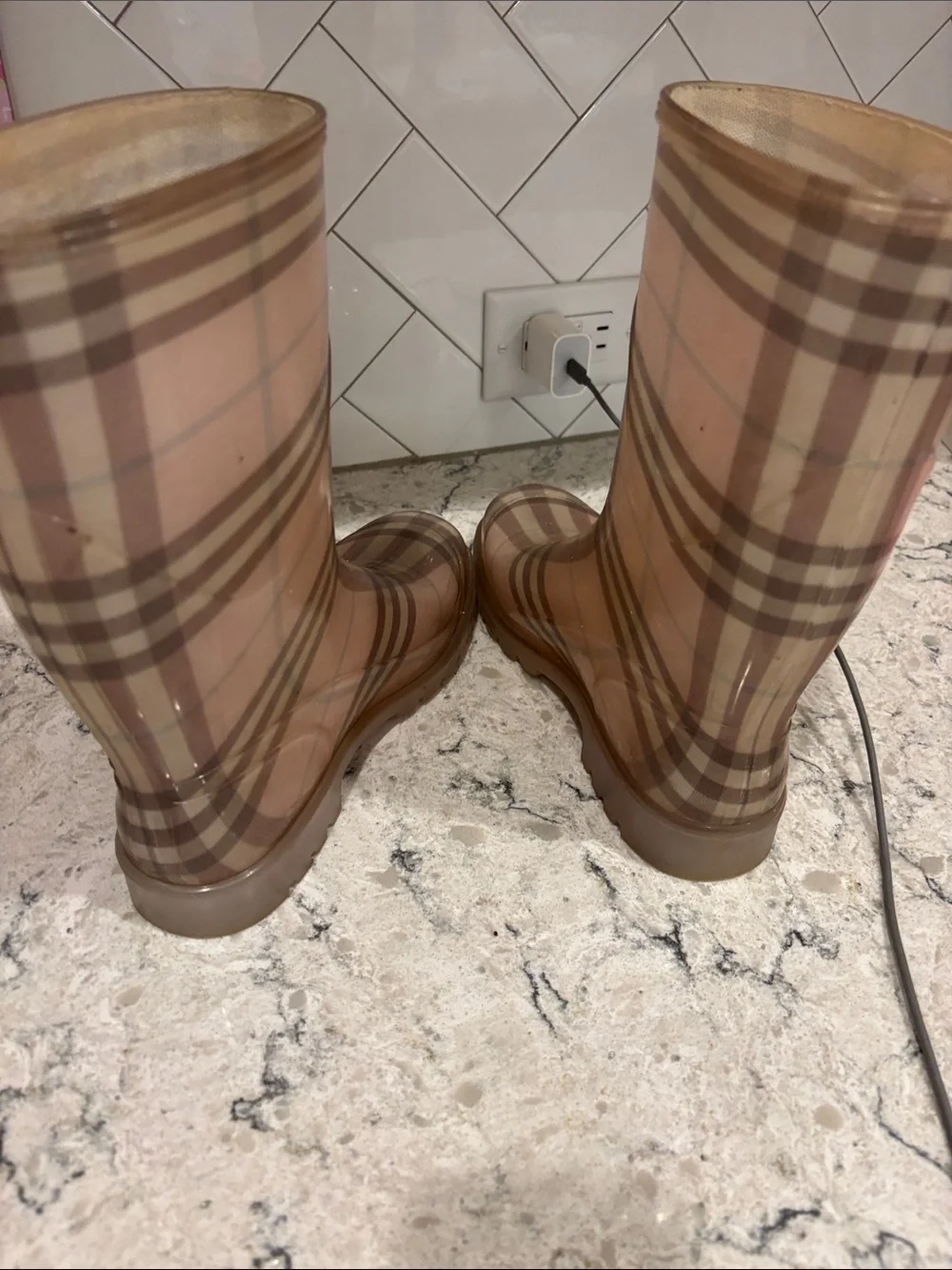 Pink Burberry rain boots